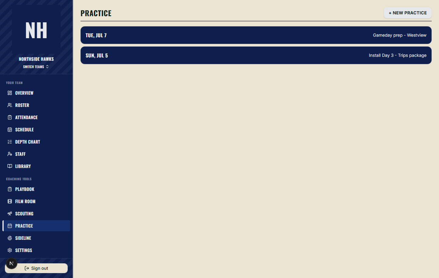Practice plan - Tuesday